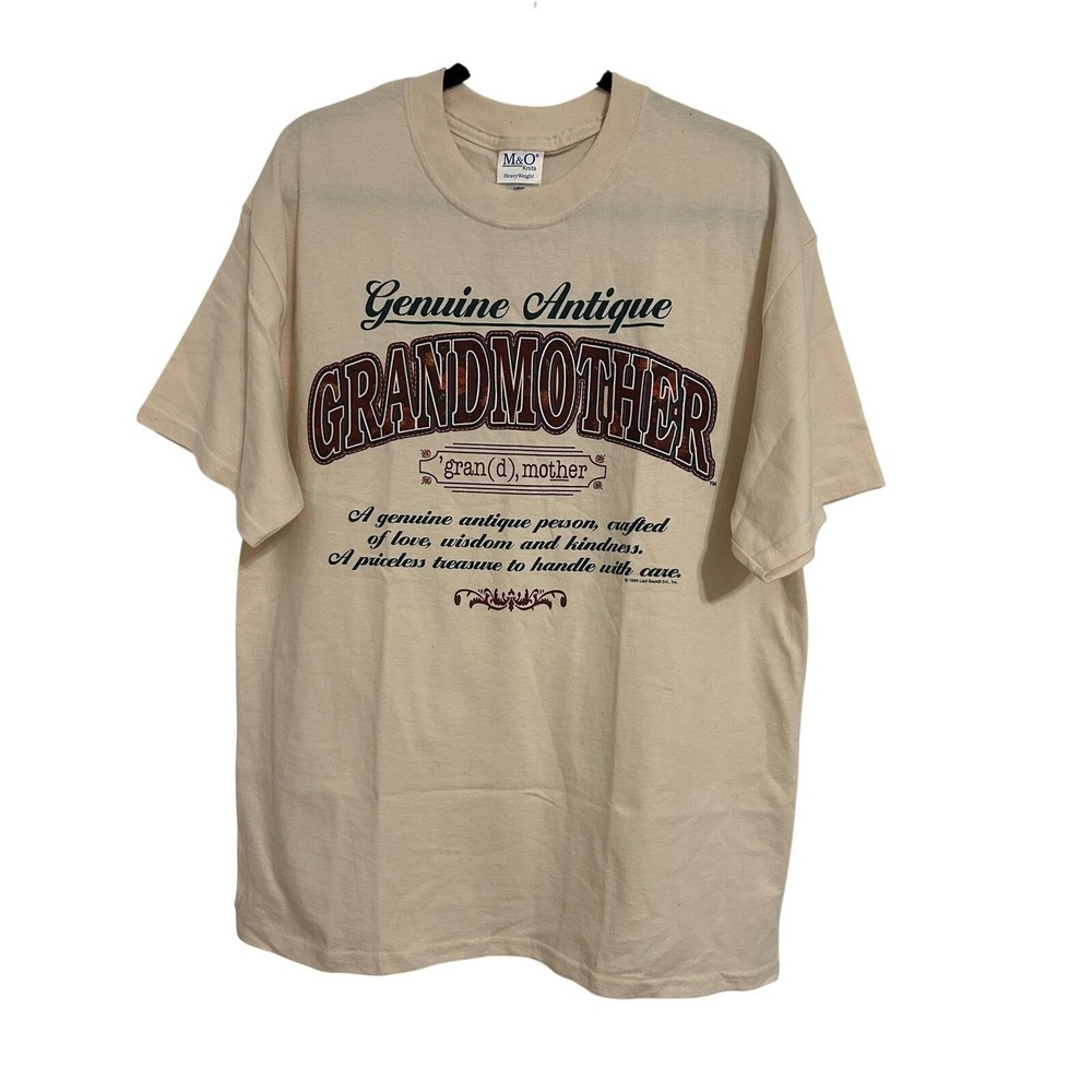 M&O Knits Genuine Antique Grandmother Graphic T-Shirt Vintage Cream Large